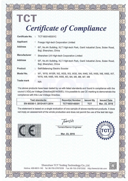 Κίνα Freego High-Tech Corporation Limited Co., Ltd. Πιστοποιήσεις